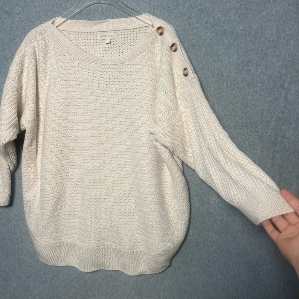 Monsoon Women’s Cream Button-Detail Women's Knit Sweater Size XL - Picture 3 of 7